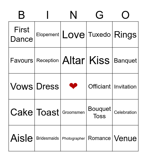 BRIDAL BINGO Card