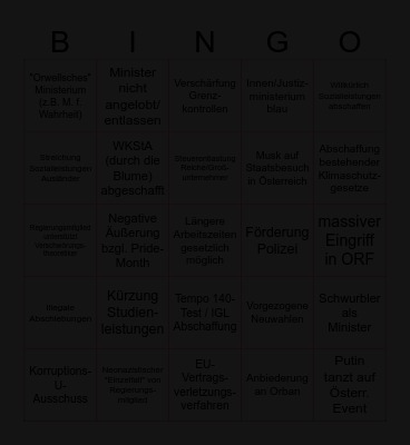FPÖVP-Regierung Bingo Card