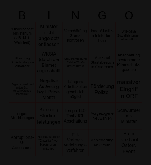 FPÖVP-Regierung Bingo Card