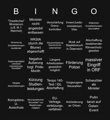 FPÖVP-Regierung Bingo Card