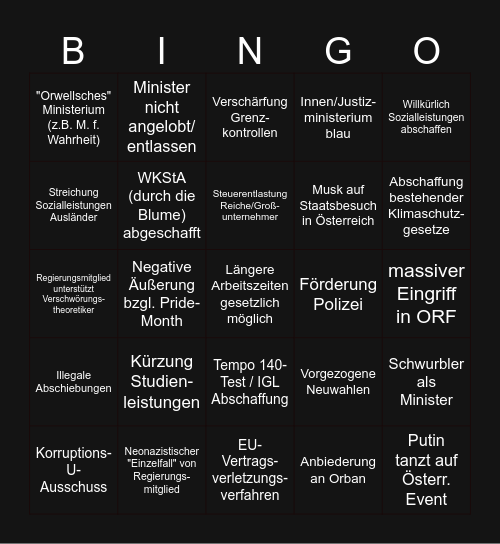 FPÖVP-Regierung Bingo Card