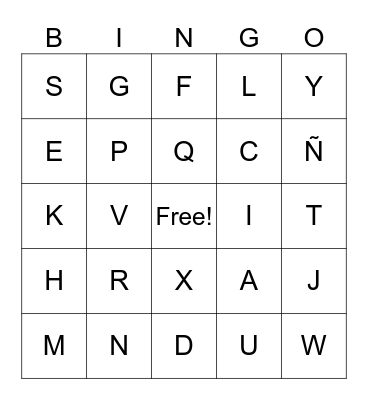 SPANISH ALPHABET Bingo Card