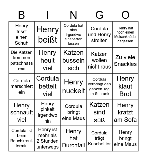 Katzen Urli Bingo Card