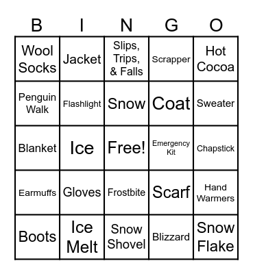 Winter Safety  2025 Bingo Card