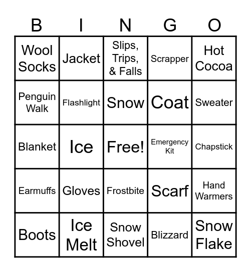 Winter Safety  2025 Bingo Card