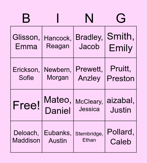 3rd Block Bingo Card