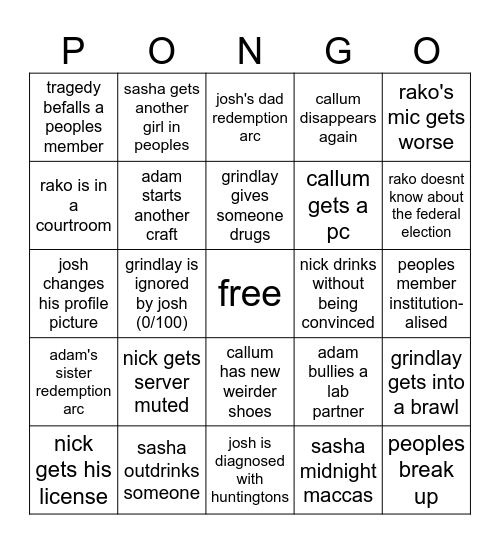 peoples bingo Card