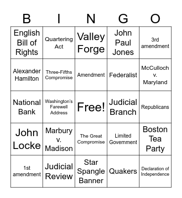 Semester Review Bingo Card