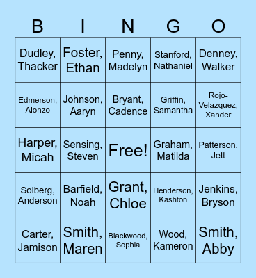 4th Block Bingo Card