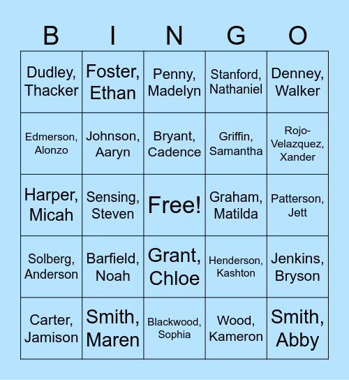 4th Block Bingo Card