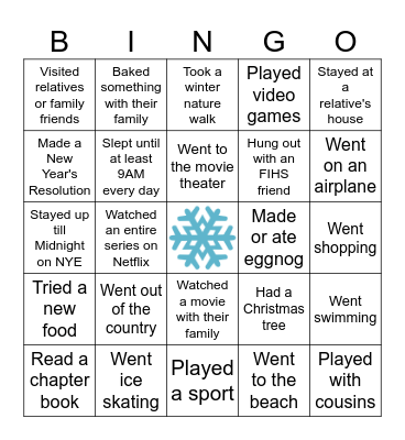 Human Bingo - Winter Break Edition Bingo Card