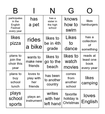 Find-a-Friend BINGO Card