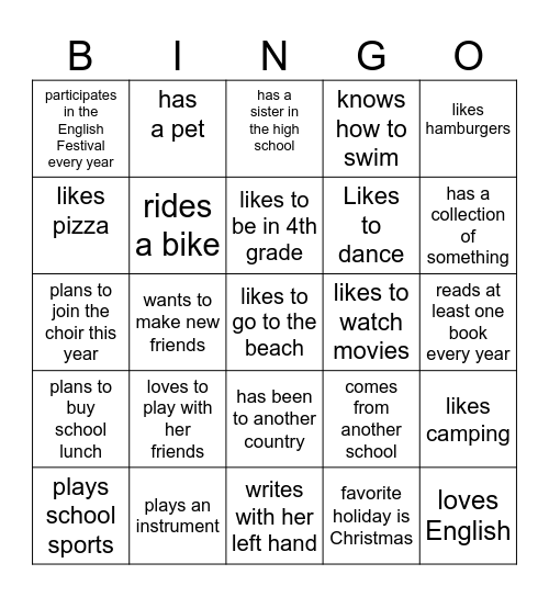 Find-a-Friend BINGO Card