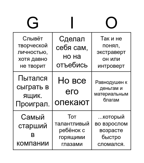 Gio Bingo Card