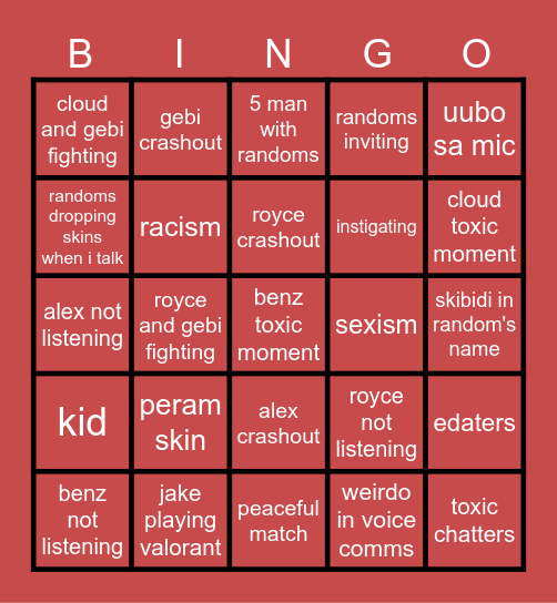 valorant Bingo Card