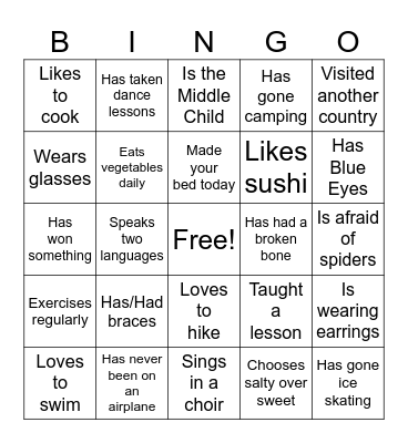 Get to Know You Bingo Card