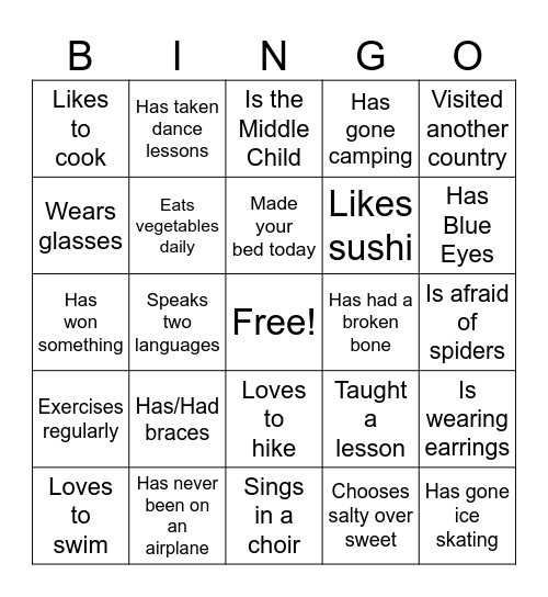 Get to Know You Bingo Card