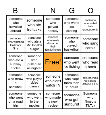 After Holiday Bingo Card
