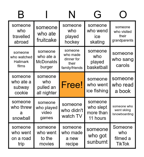 After Holiday Bingo Card