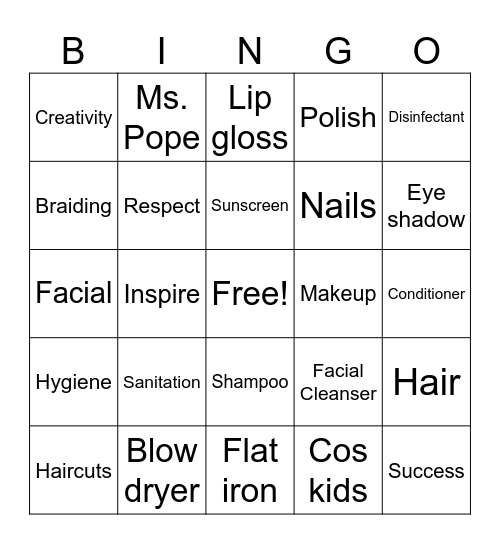 Cos Kids Beauty Bingo Card