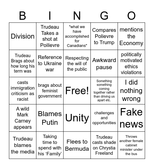 The Reckoning Bingo Card