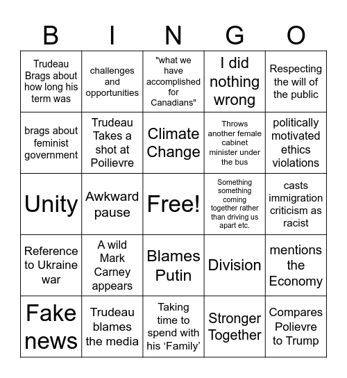 The Reckoning Bingo Card