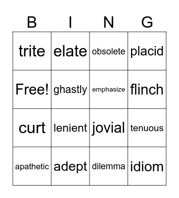 Vocabulary Bingo Card