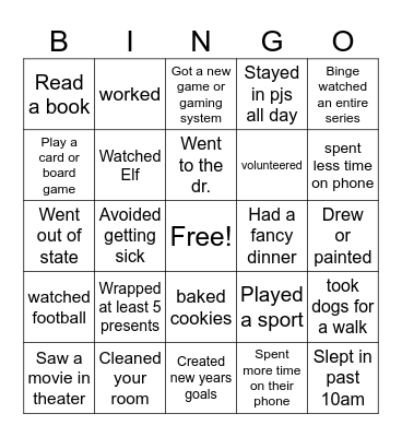 Post Winter Break Bingo Card