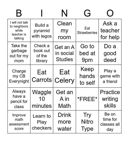 Self Direction Bingo Card