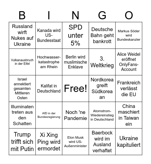 2025 Doomer Edition Bingo Card