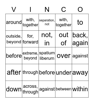 VINCO - Prefixes (English) Bingo Card