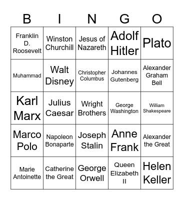 Famous People in History Bingo Card