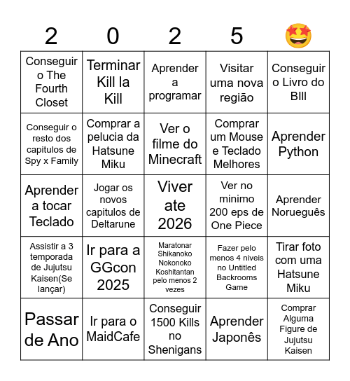 Minhas Metas Para Bingo Card