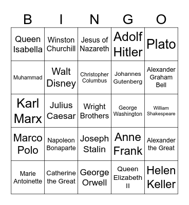 Famous People in History Bingo Card