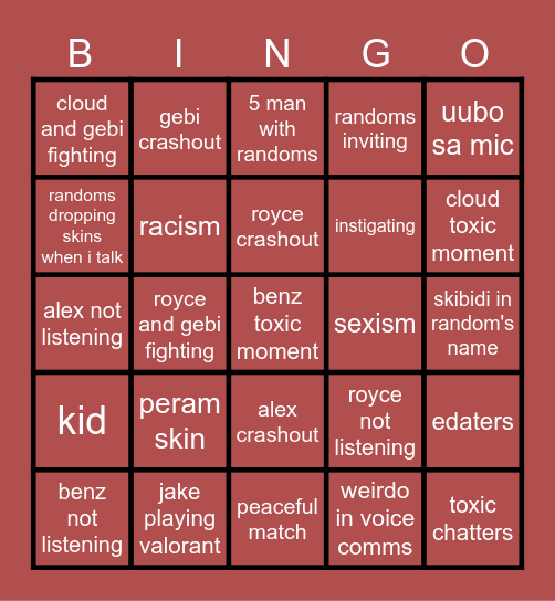 VALORANT Bingo Card