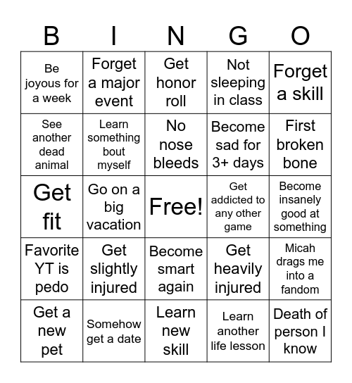 2025 things happen to me Bingo Card