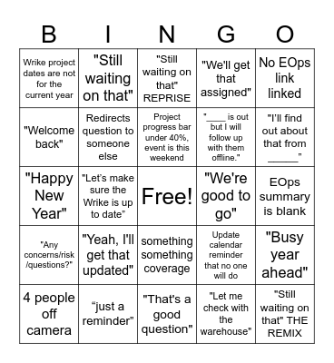 PM Oh Bingo Card