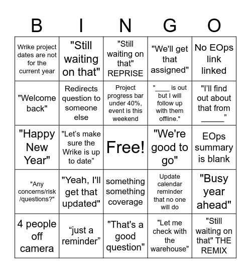 PM Oh Bingo Card