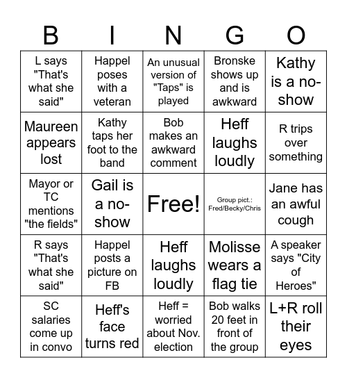 Weymouth Parade Bingo Card