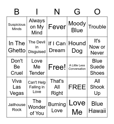 Elvis Music Bingo Card