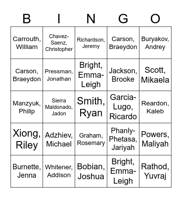 Biology Seat Bingo Card