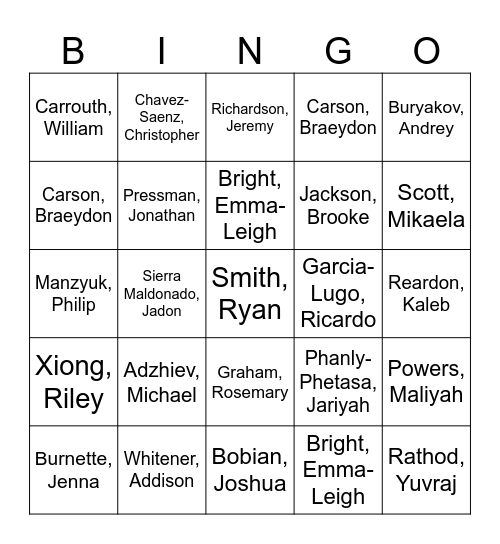 Biology Seat Bingo Card