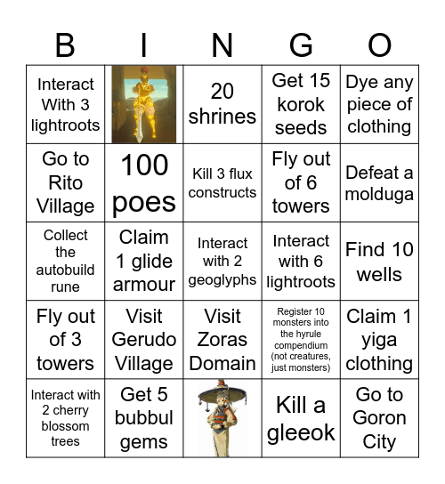 Totk Bingo Card