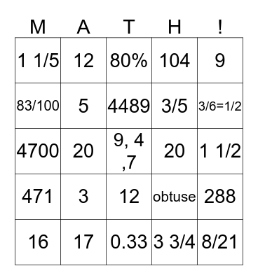 Math Bingo Fun! Bingo Card