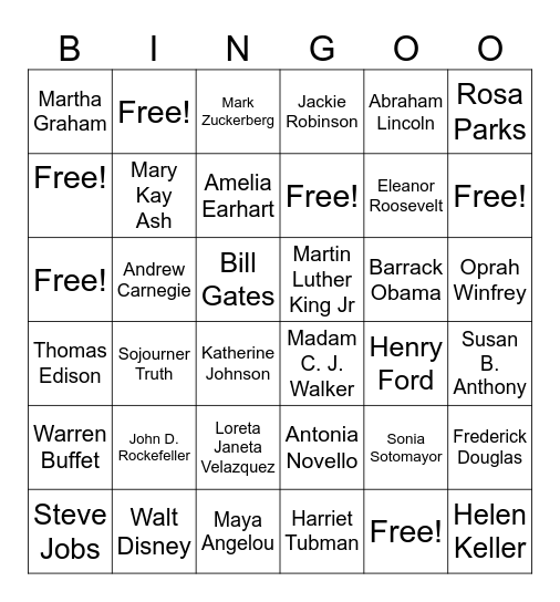 The American Dream Bingo Card