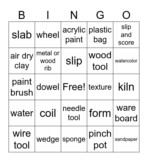 Ceramics Bingo Card