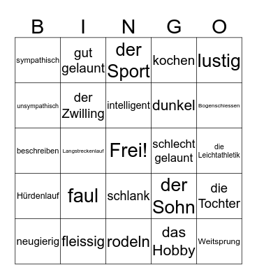 Vokabeln Kapitel 1: Bei den Baumanns  Bingo Card