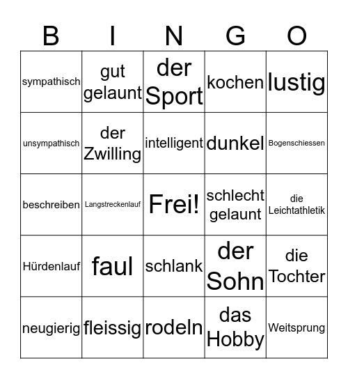 Vokabeln Kapitel 1: Bei den Baumanns  Bingo Card