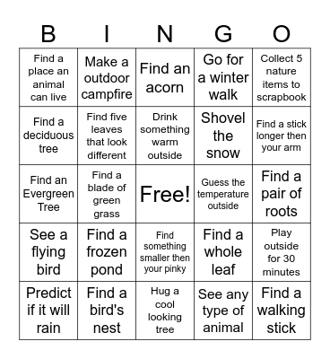 Winter Nature Bingo Card
