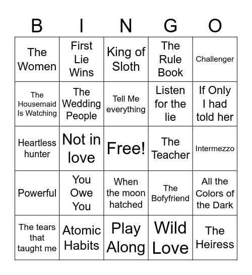 Book Bingo Card